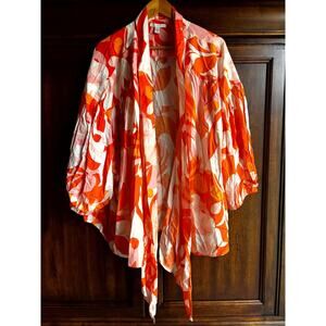 Cato Cardigan Floral Top Coverup 26/28W Orange Beachy Breezy